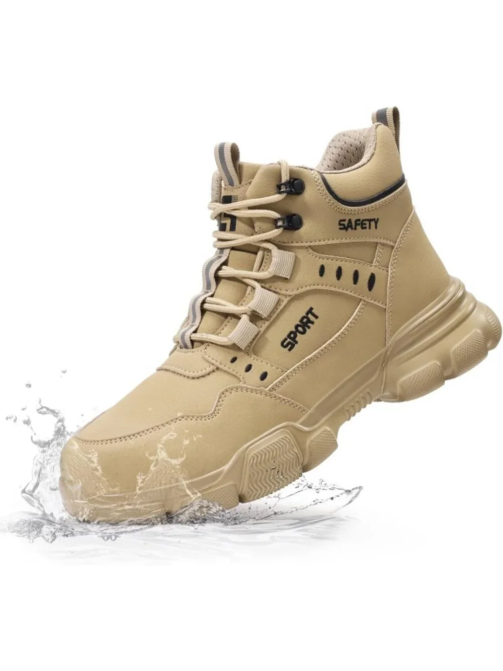 Men's Khaki Splashproof Shoes Casual High Top Steel Toe Non Slip Hiking Boot